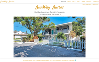 Home page screen shot displays the exterior of SunWay Suites, an inn in Siesta Key Fl